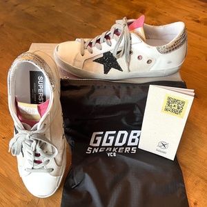 Golden Goose Superstar Women's Sneakers Size 39 White Cream Hot pink sole